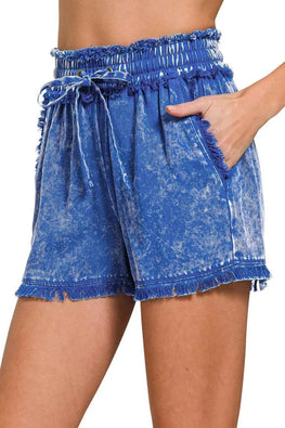 Zenana Mineral Frayed Hem Washed Shorts