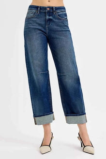 RISEN Slouchy Crop Barrel Cuffed Jeans