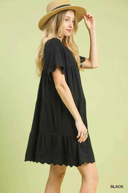 Umgee Linen Tiered Babydoll Dress with Ruffle Sleeves