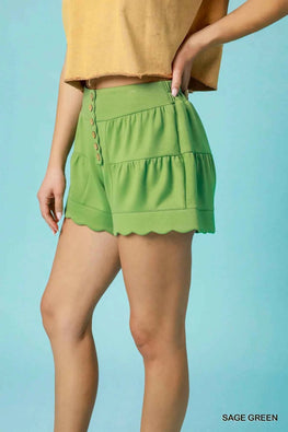 Umgee Scalloped High-Waisted Decorative Button Shorts
