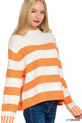 Zenana Ribbed Striped Mock Neck Sweater