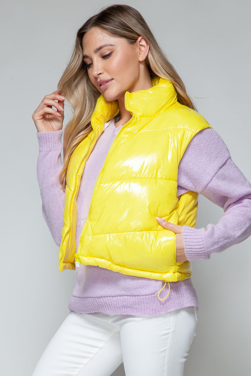 Snobbish Zip Up Turtleneck Shiny Quilted Vest - TopFashionHQ