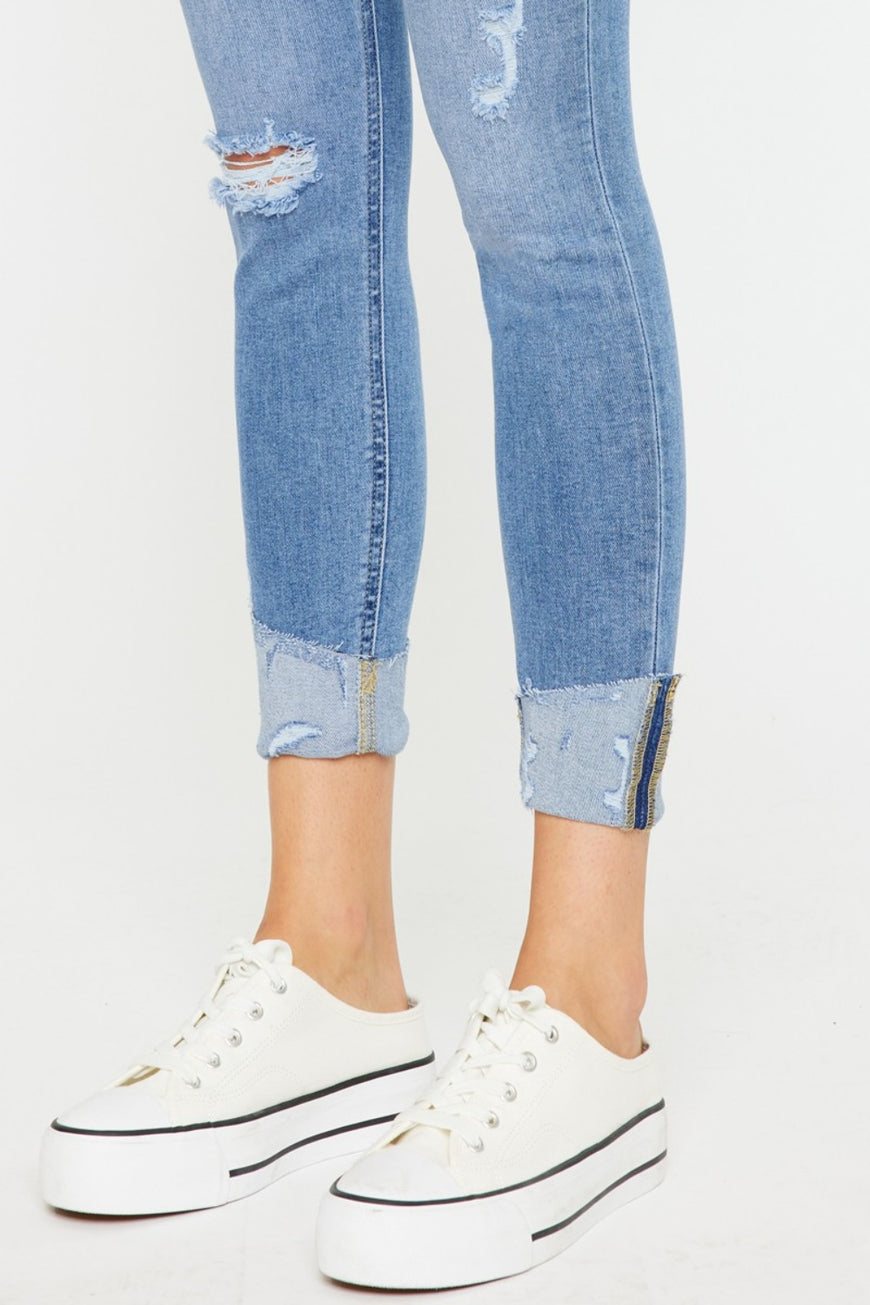 Kancan Distressed Cat's Whiskers Button Fly Jeans - TopFashionHQ