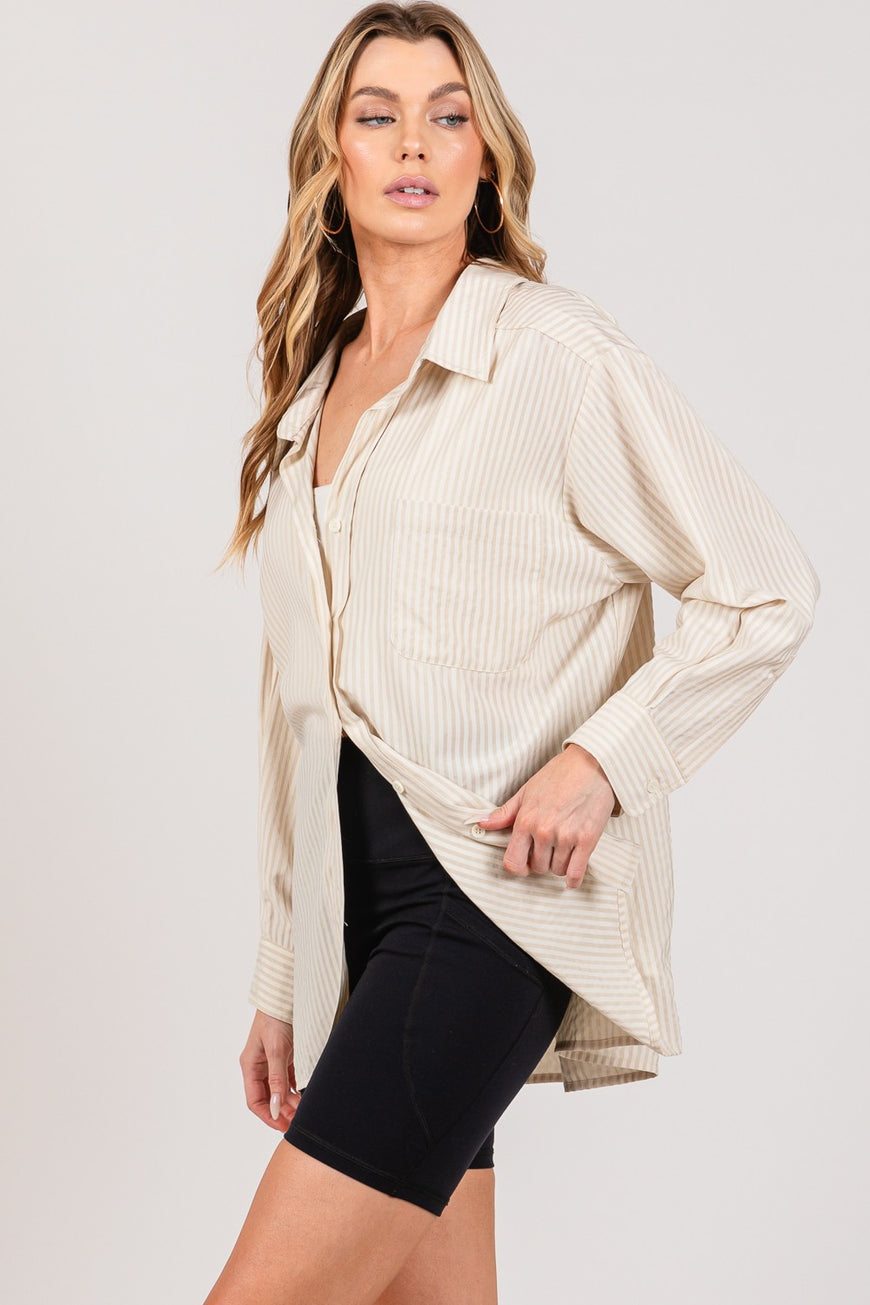 SAGE + FIG Striped Button Up Long Sleeve Shirt - TopFashionHQ