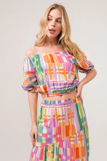 And The Why Asymmetric Geo Printed Tiered Maxi Skirt