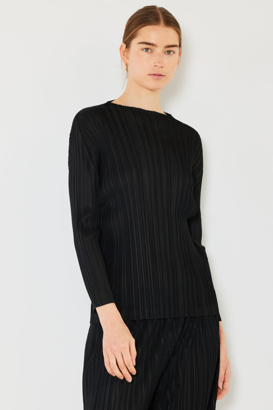 Marina West Swim Pleated Long Sleeve Boatneck Top - TopFashionHQ