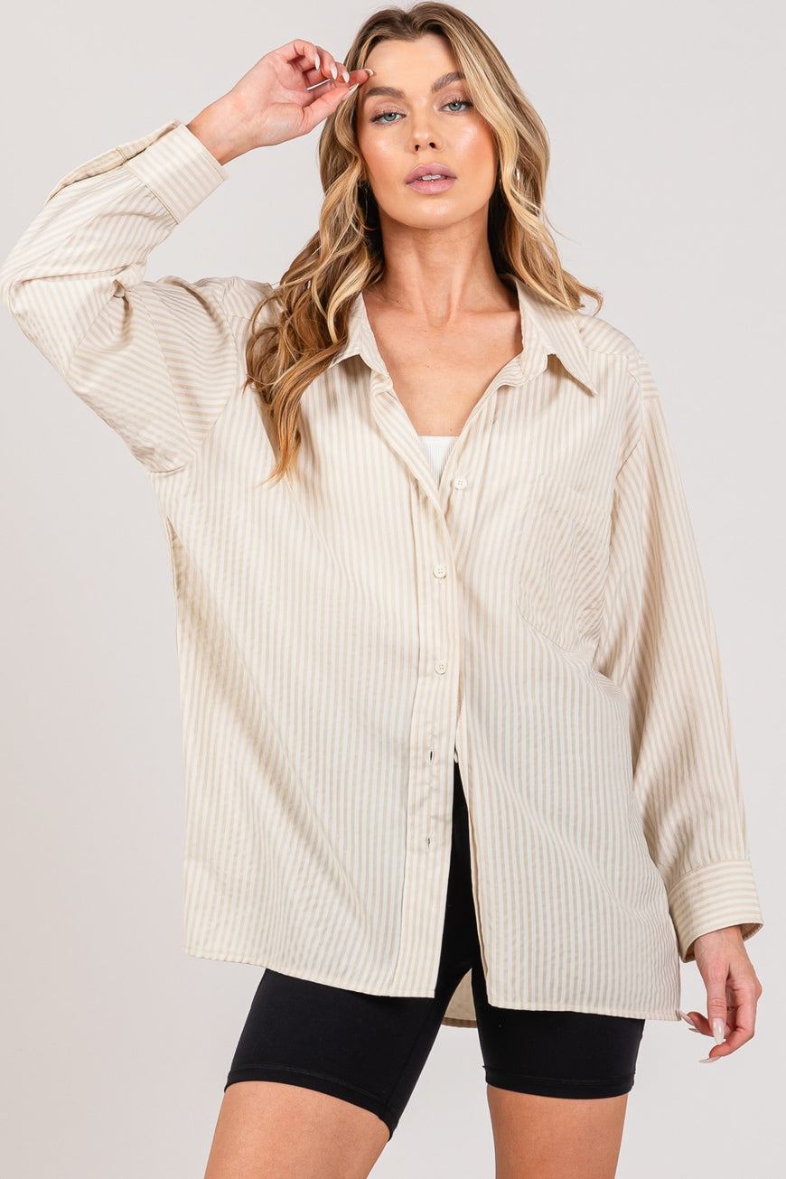SAGE + FIG Striped Button Up Long Sleeve Shirt - TopFashionHQ