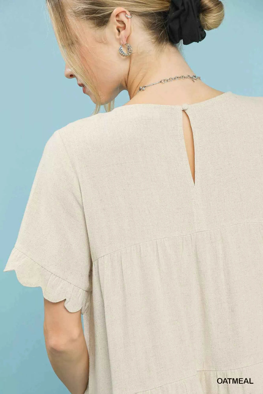 Umgee Linen Tiered Babydoll Dress with Ruffle Sleeves