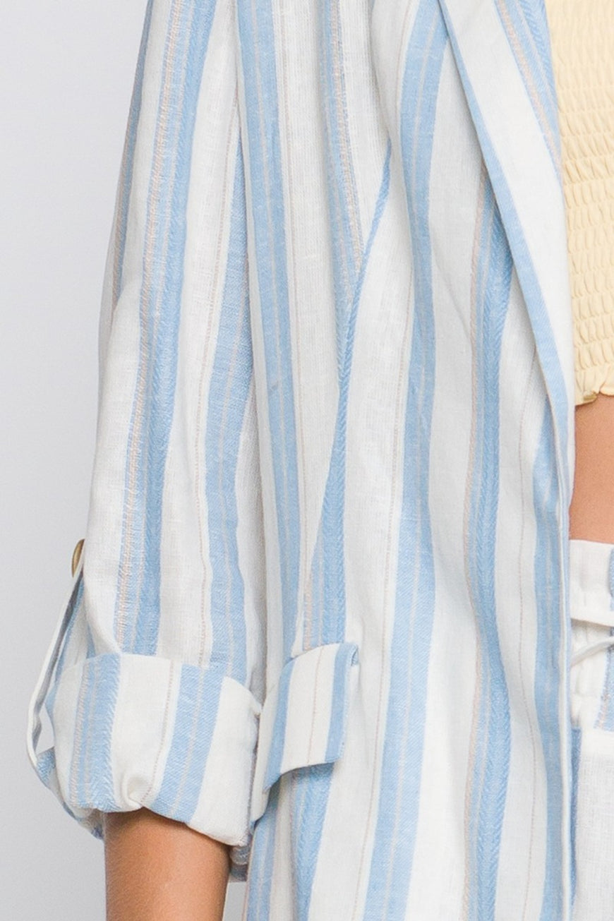 Love Tree Linen Woven Striped Blazer - TopFashionHQ