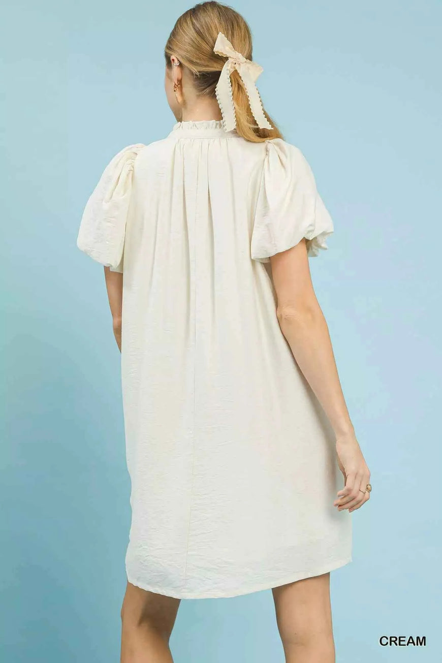 Umgee Floral Embroidered Puff Sleeve Mini Dress