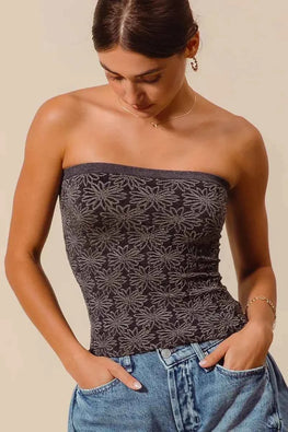 SO ME Jacquard Floral Two Tone Seamless Tube Top