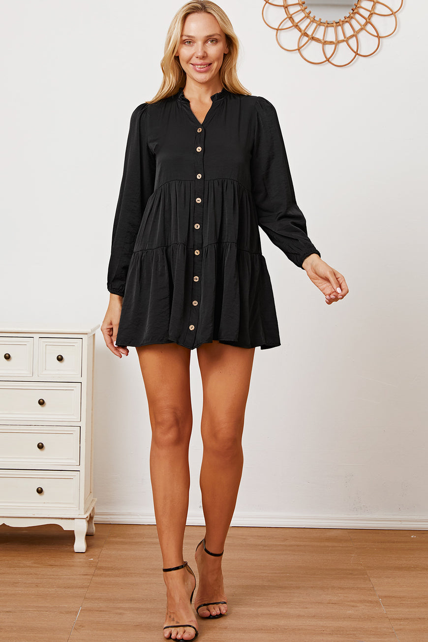 Ruffled Button Up Long Sleeve Tiered Shirt - TopFashionHQ
