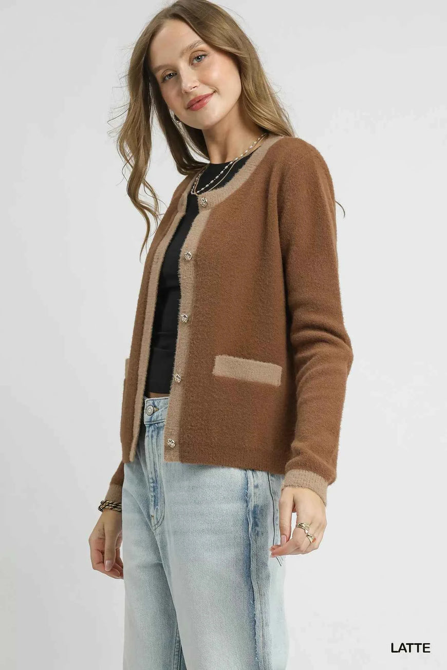 Umgee Two-Tone Button Front Cardigan