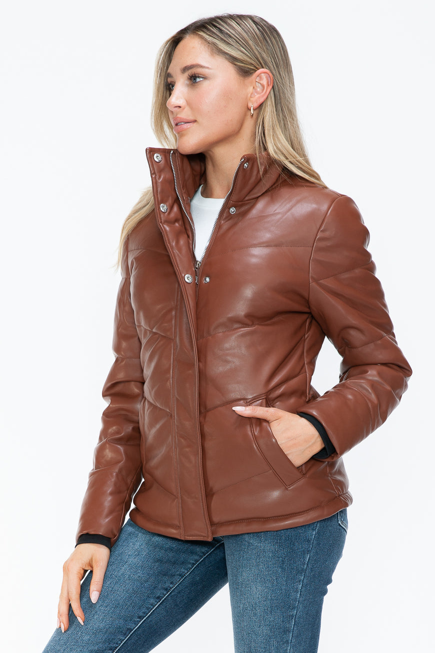 Snobbish Pocketed Zip Up Turtleneck Puffer Jacket - TopFashionHQ