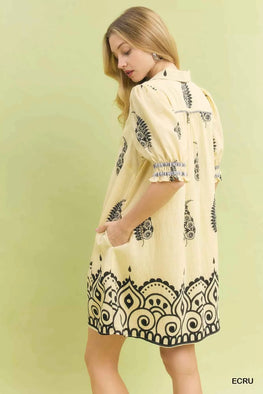 Umgee Paisley Mandala Print Babydoll Dress