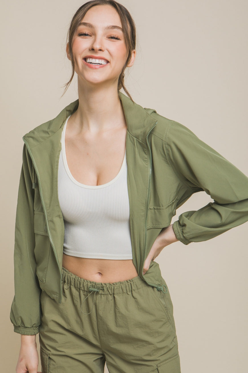 Love Tree Drawstring Hem Hooded Zip-Up Jacket - TopFashionHQ