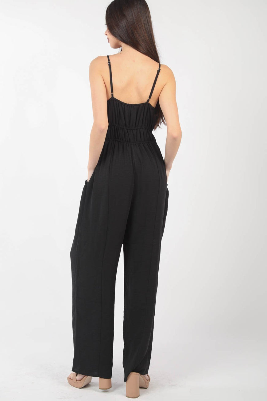 VERY J Pintuck Detail Woven Sleeveless Jumpsuit - TopFashionHQ
