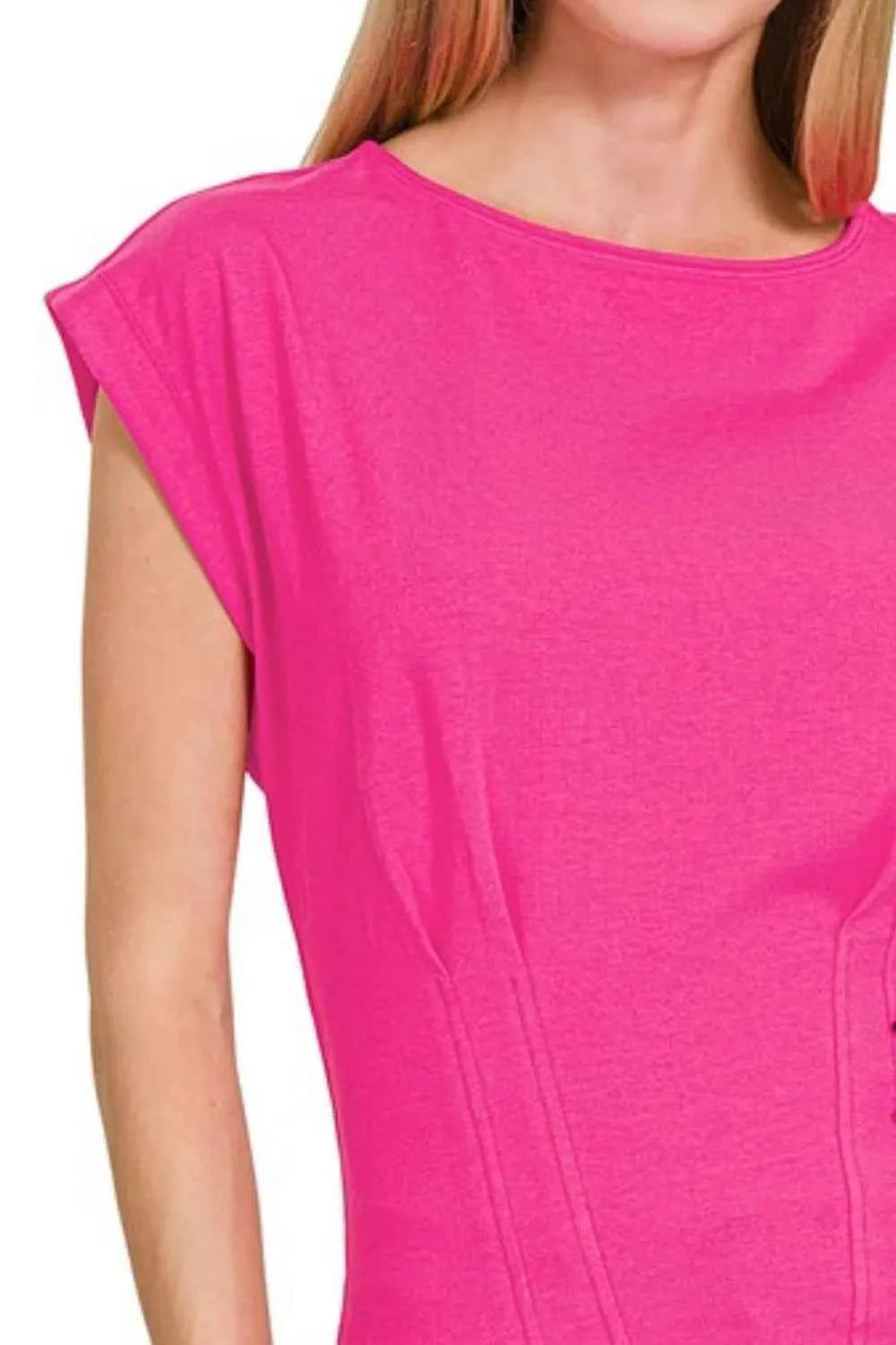 Zenana Gathered Waist Round Neck Top