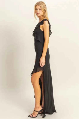 HYFVE Chiffon Ruffle Trim Midi Dress