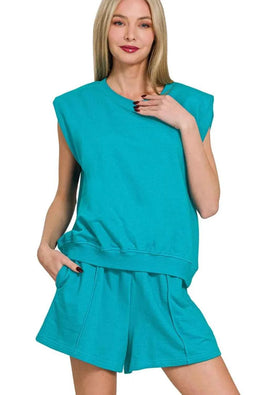 Zenana French Terry Sleeveless Top & Shorts Set