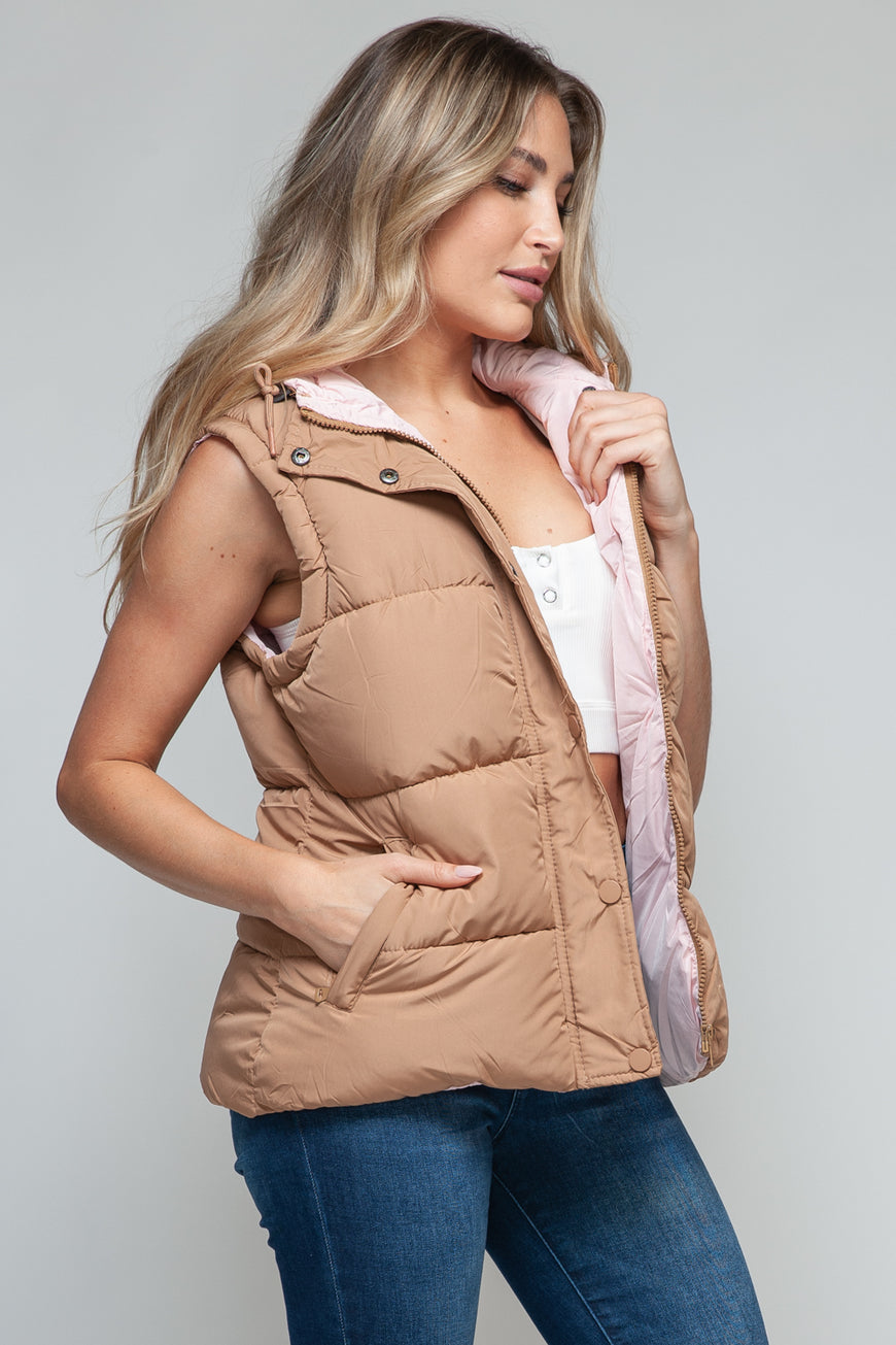 Snobbish Snap and Zip Closure Hooded Vest - TopFashionHQ