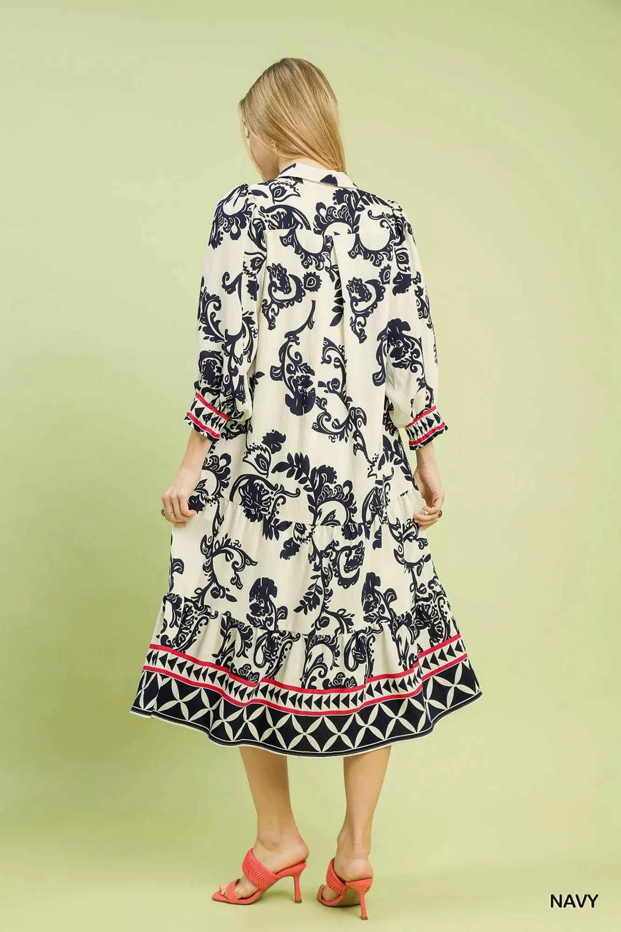 Umgee Boho Print Tiered Midi Dress