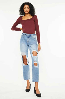 Kancan High Rise Distressed Boyfriend Jeans