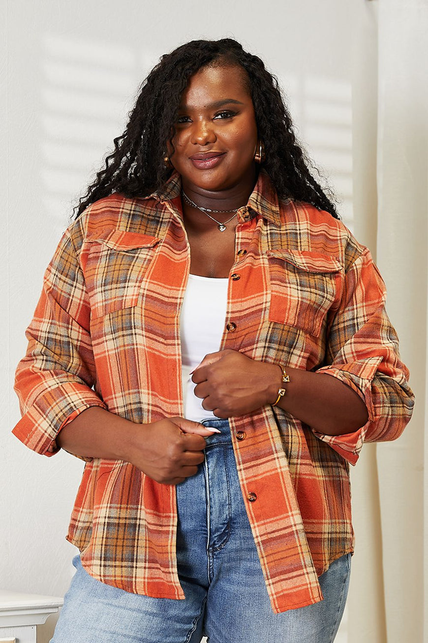 Double Take Plaid Dropped Shoulder Shirt - TopFashionHQ