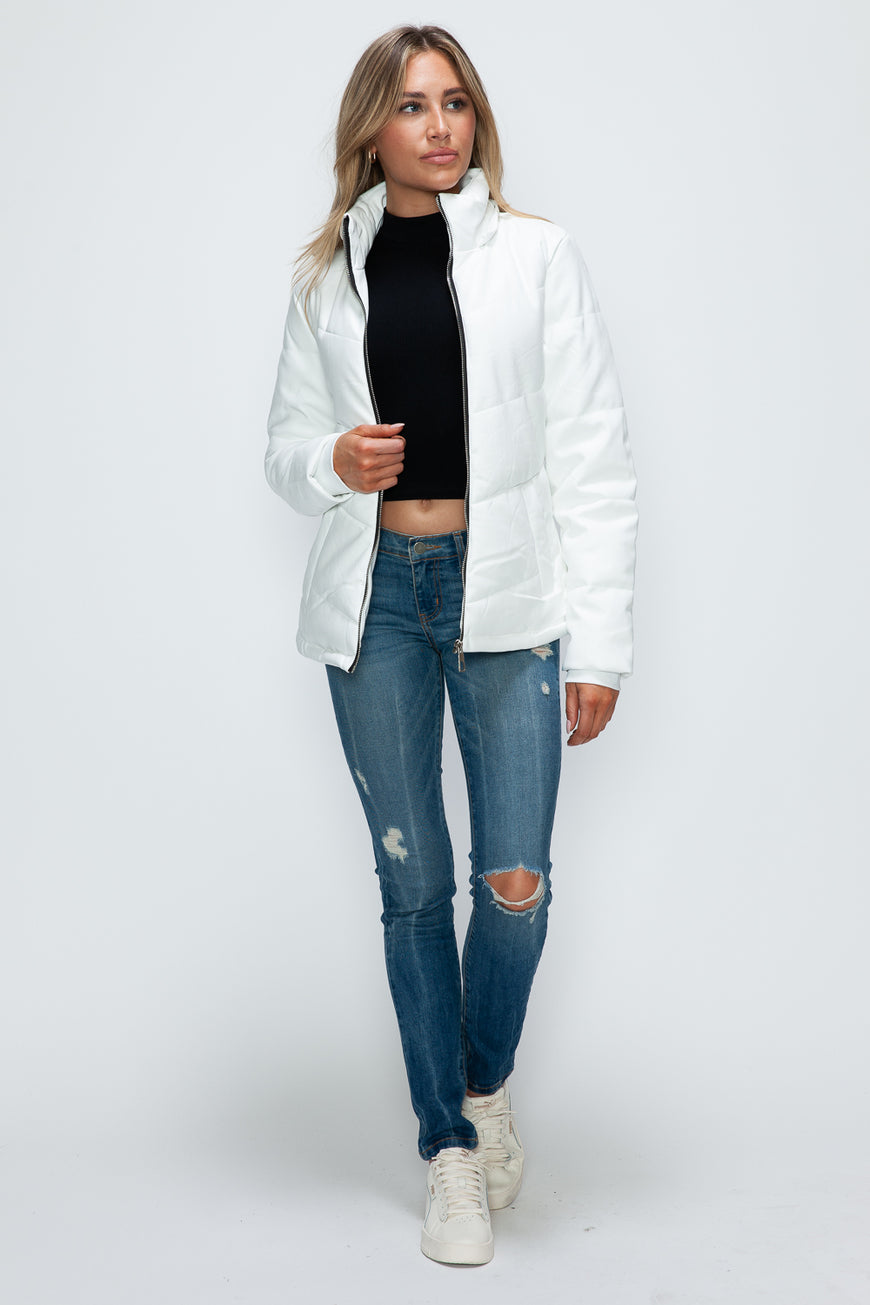 How Dare U Pocketed Zip Up Puffer Jacket with Removable Hood - TopFashionHQ