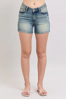 Judy Blue Full Size V-Front Vintage Wash Shorts Plus Size