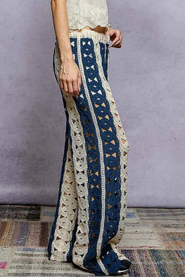 POL Openwork Wide Leg Pants with Stripe Detail