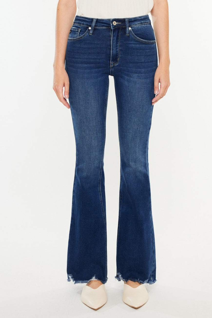 Kancan Cat's Whiskers Raw Hem Flare Jeans - TopFashionHQ