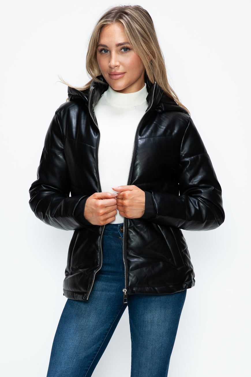 How Dare U Pocketed Zip Up Puffer Jacket with Removable Hood - TopFashionHQ