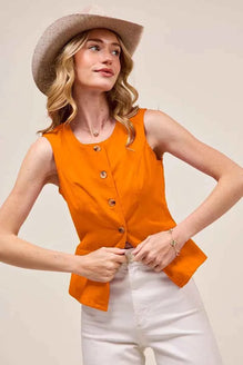 SO ME Slim Fit Button Front Game Day Color Denim Vest Top