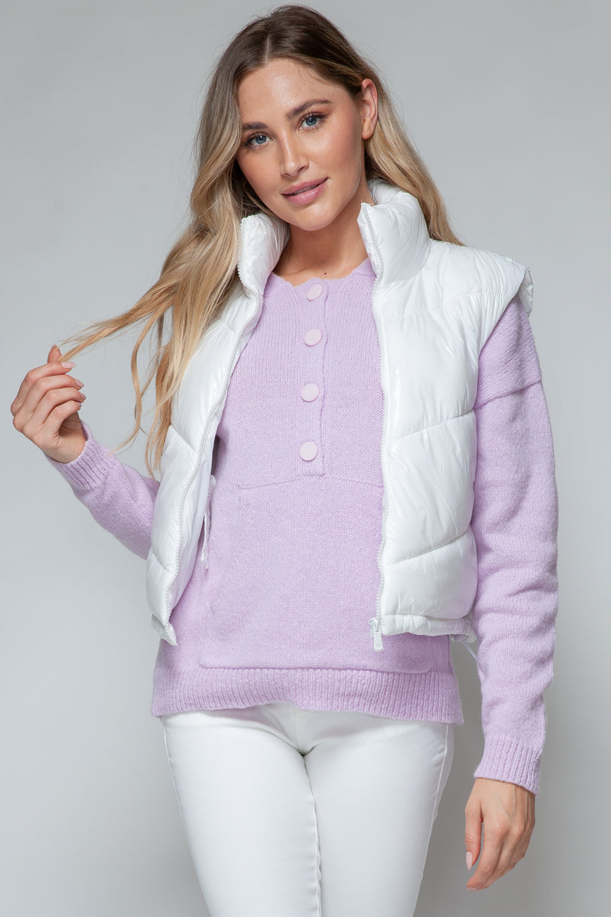 Snobbish Zip Up Turtleneck Shiny Quilted Vest - TopFashionHQ