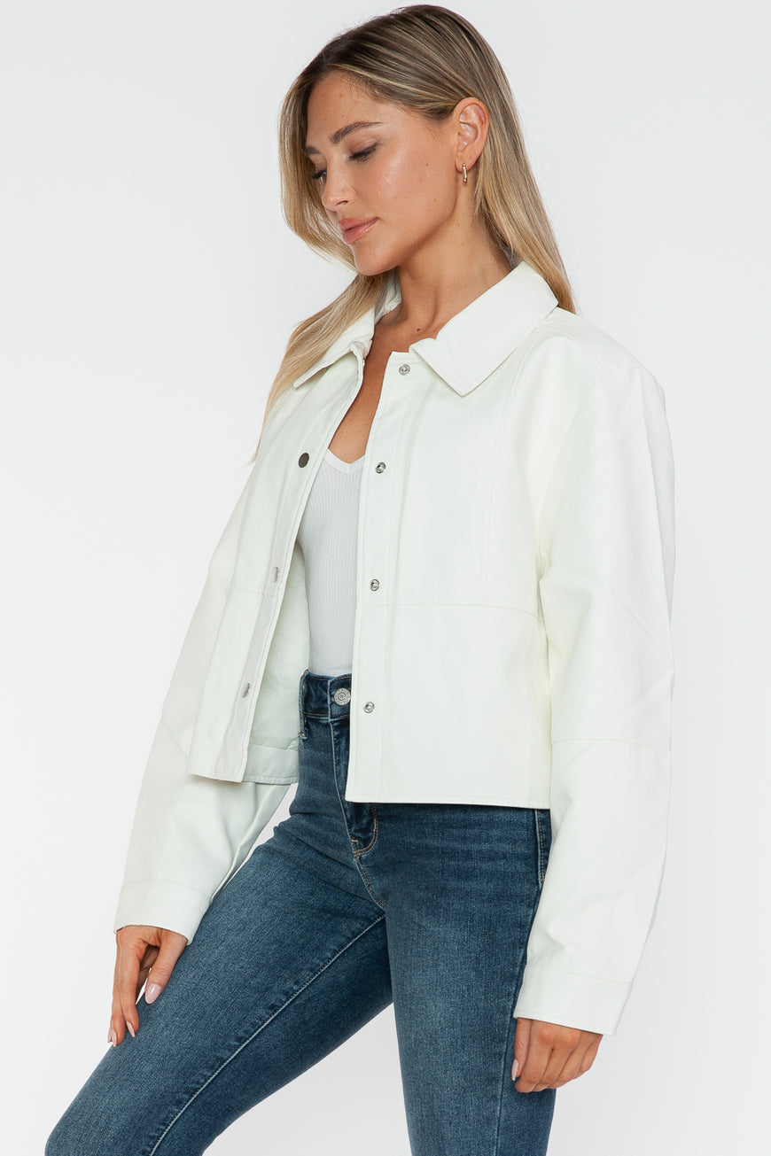 Snobbish Snap Down Long Sleeve PU Leather Jacket - TopFashionHQ