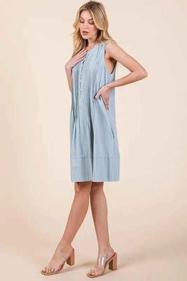 Lime 'N' Chili Denim Pintuck Detail Sleeveless Midi Dress