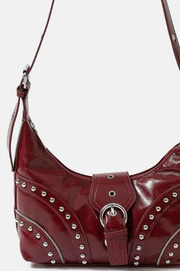Fame Faux Leather Studded Trim Shoulder Bag