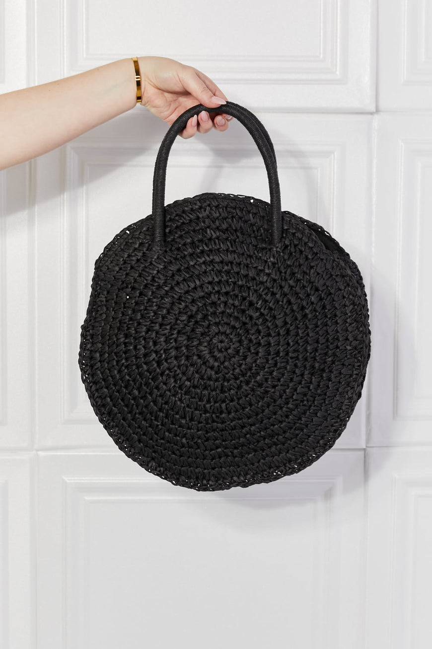 Justin Taylor Beach Date Straw Rattan Handbag in Black - TopFashionHQ