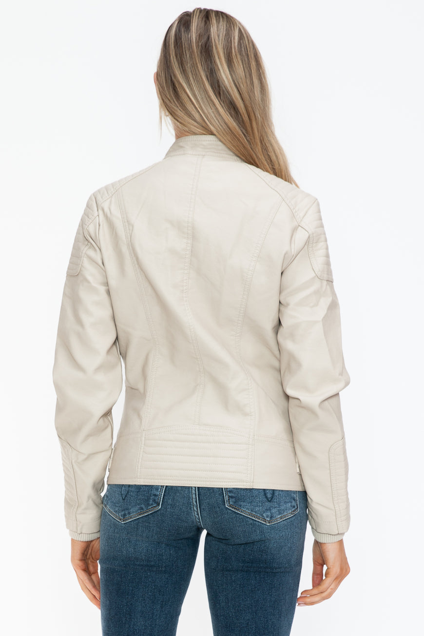 Snobbish Faux Leather Biker Jacket with Side Zip Pockets - TopFashionHQ