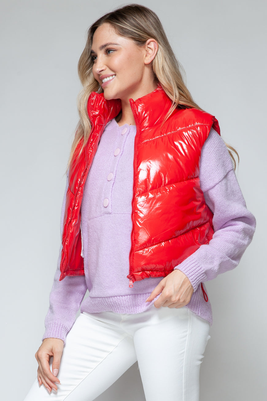 Snobbish Zip Up Turtleneck Shiny Quilted Vest - TopFashionHQ