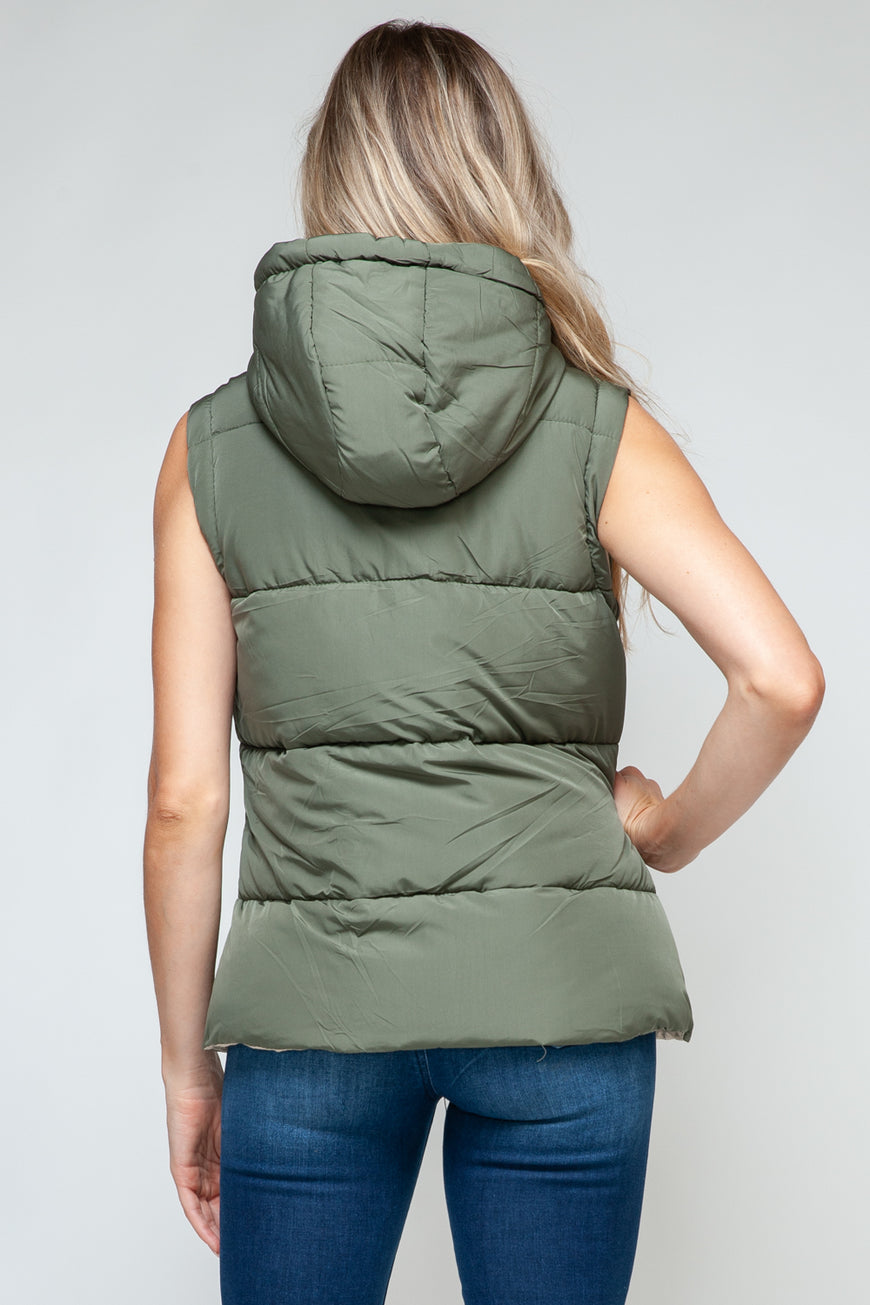 Snobbish Snap and Zip Closure Hooded Vest - TopFashionHQ