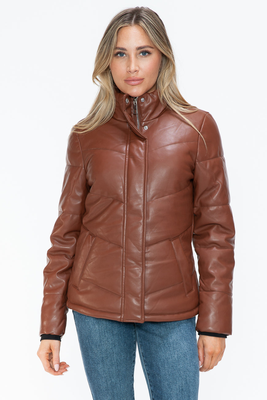 Snobbish Pocketed Zip Up Turtleneck Puffer Jacket - TopFashionHQ