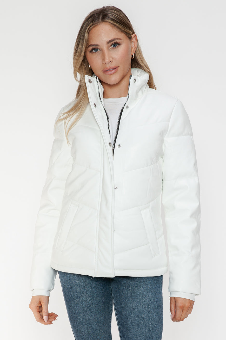 Snobbish Pocketed Zip Up Turtleneck Puffer Jacket - TopFashionHQ