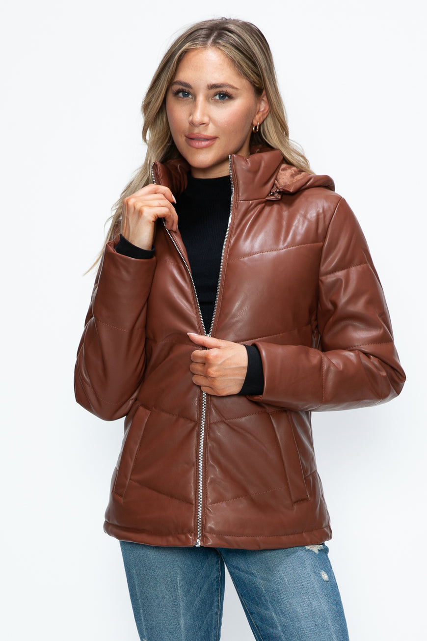 How Dare U Pocketed Zip Up Puffer Jacket with Removable Hood - TopFashionHQ