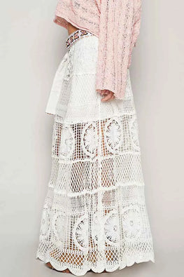POL Crochet Floral Flared Skirt with Elastic Waist Band