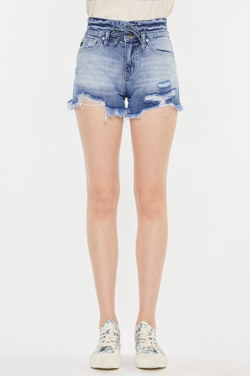 Kancan High Rise Frayed Hem Denim Shorts - TopFashionHQ