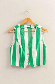 HYFVE Woven Striped V-Neck Button Down Vest