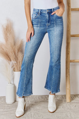 RISEN Full Size High Rise Ankle Flare Jeans - TopFashionHQ