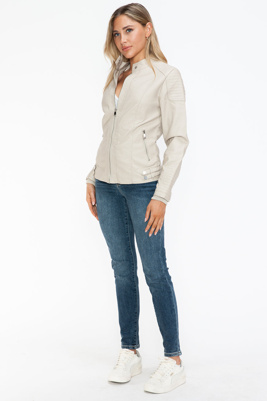 Snobbish Faux Leather Biker Jacket with Side Zip Pockets - TopFashionHQ